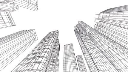 skyscraper line art, wallpaper, the beauty of the lines of buildings in the middle of the city