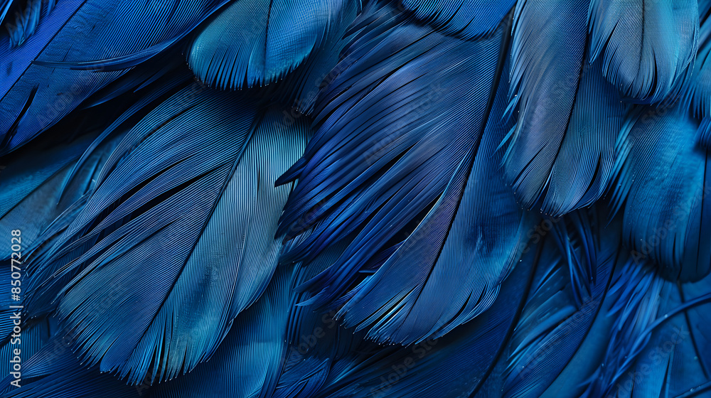 Wall mural blue feather background, bird close up