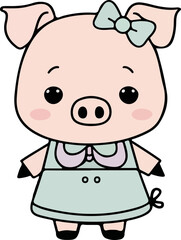 cute pig girl in dress cartoon character illustration