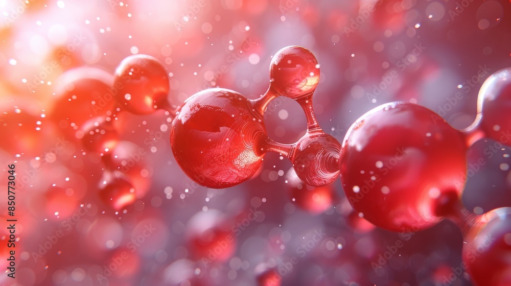 Poster a striking 3d rendering of a red molecular structure, symbolizing scientific concepts with a vibrant
