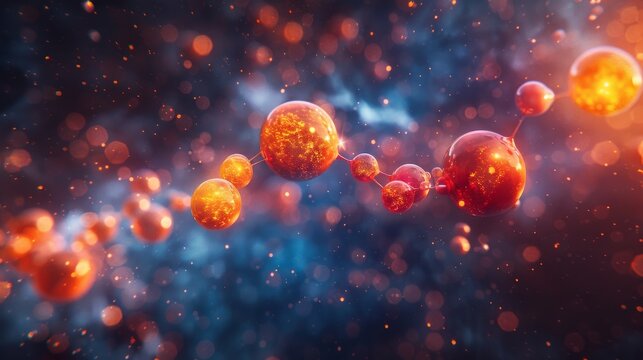 A vivid representation of molecules in an abstract setting, glowing with bright red and blue colors