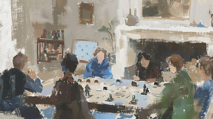 Vibrant Living Room Adventure Tabletop Game with Friends Gen AI