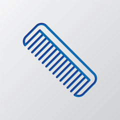 Hairbrush simple icon. Flat design. Paper cut design. Cutted blue symbol with shadow. Gray background