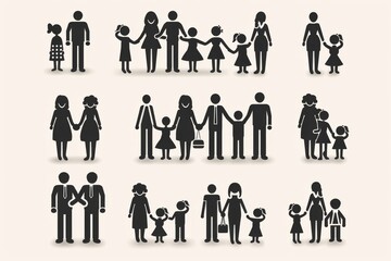 Black silhouettes of various families and couples