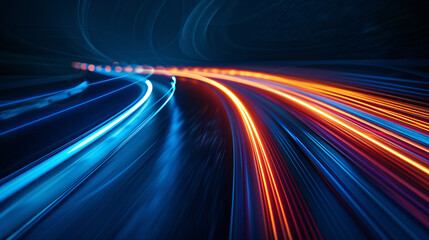 Modern abstract high-speed movement. Dynamic motion light trails on dark blue background. Futuristic, technology pattern for banner or poster design background concept