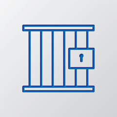 Jail simple icon. Flat design. Paper cut design. Cutted blue symbol with shadow. Gray background