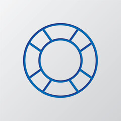 Lifebuoy simple icon. Flat design. Paper cut design. Cutted blue symbol with shadow. Gray background
