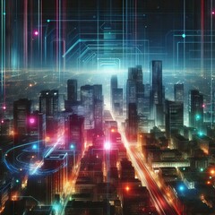 Obraz premium Sci-Fi Urban Design with Neon Lights