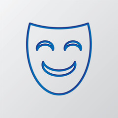 Mask simple icon vector. Flat design. Paper cut design. Cutted blue symbol with shadow. Gray background