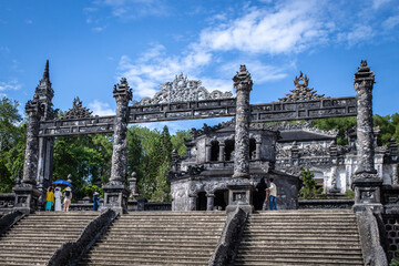 view of the front of a mausoleum