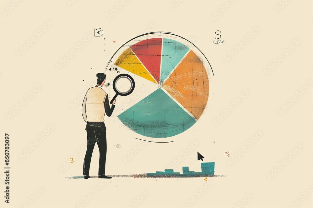 Poster a businessman magnifies benchmark metrics graph scale to measure performance. benchmark metrics or k