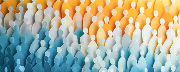 abstract illustration of a crowd made out of cut paper, people unity concept