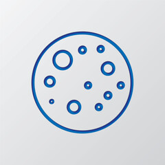 Moon simple icon. Flat design. Paper cut design. Cutted blue symbol with shadow. Gray background