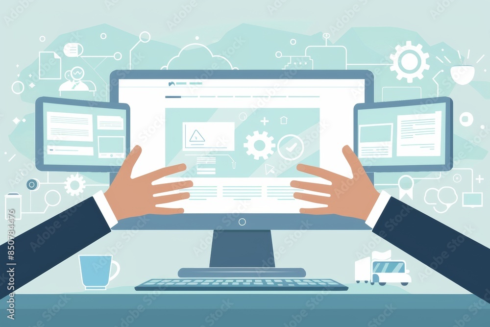 Poster developing an application or wireframe, customizing a software development concept, and hand-holding