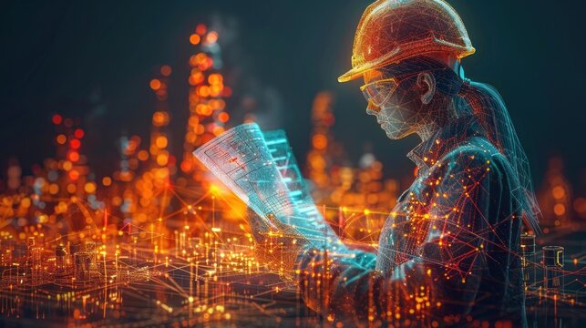 Digital Architect Examining Cityscape Plan