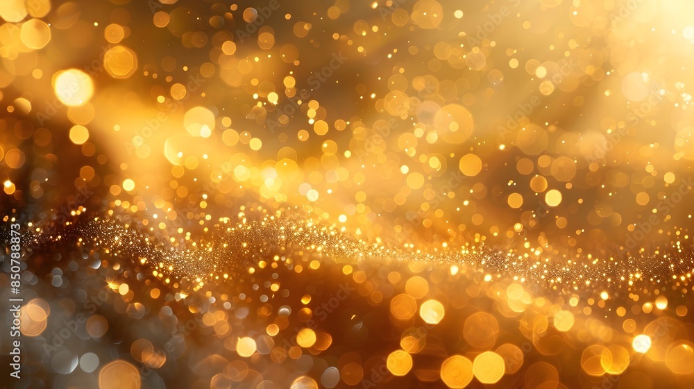 Poster shimmering golden bokeh lights - festive glittering background for and events