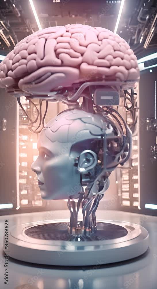 Poster a brain suspended in the middle of the server room concept of artificial intelligence and machine le