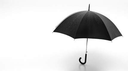 Black Umbrella with Raindrops on a White Background