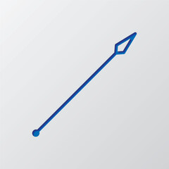 Spear simple icon. Flat design. Paper cut design. Cutted blue symbol with shadow. Gray background
