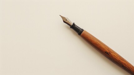 Fototapeta premium A wooden fountain pen rests on a white surface