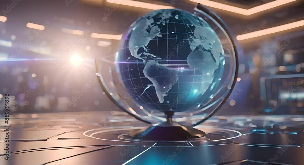 Poster Animated globe with moving data streams focusing on cybersecurity in a photorealistic style 4k