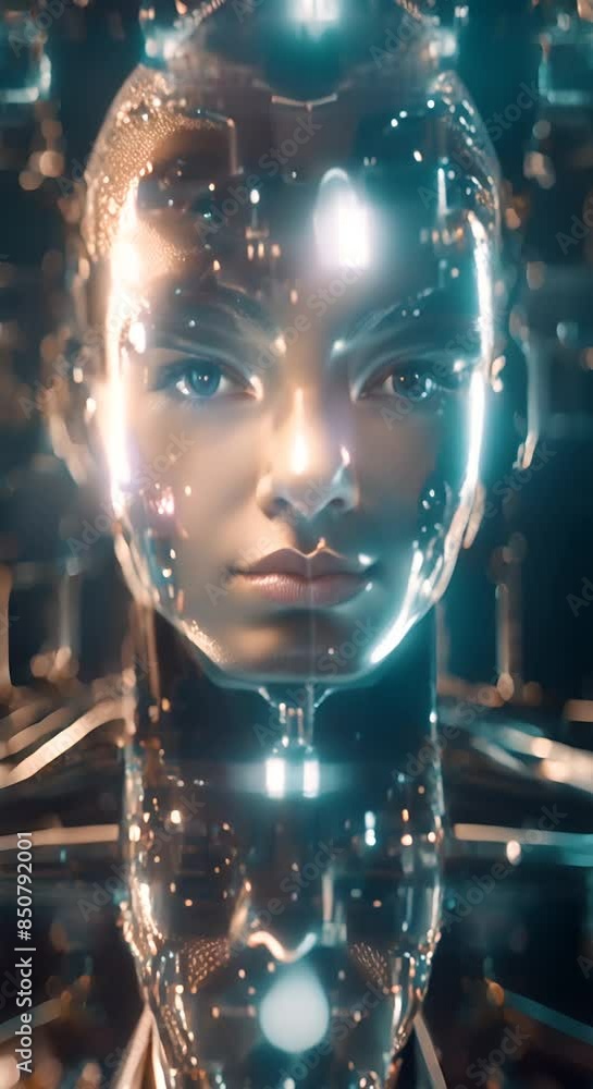 Poster artificial intelligence digital technology human mind person face advanced ai technology and machine
