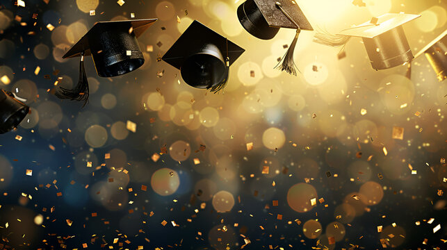 fondo elegante de celebrar una graduacion elementos decorativos birretes y luces con destellos iluminacion y con espacio para copiar terminando la escuela los estudios academicos