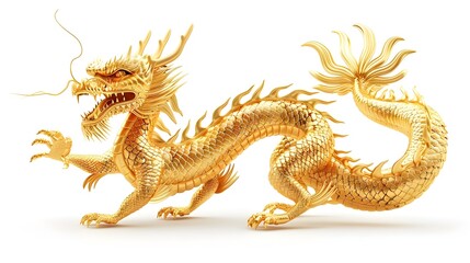 Fototapeta premium Magnificent Golden Oriental Dragon Figurine Sculpture
