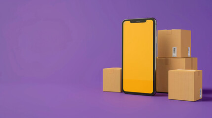 Obraz premium Smartphone with different boxes. Online shopping concept. 