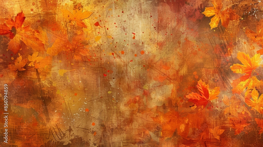 Poster textured grunge background with autumnal colors and rustic leaf patterns