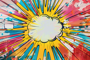 Fototapeta premium Exploding Speech Bubble Frame, Dynamic Comic Speech Bubble, Burst Effect Speech Bubble, Comic Style Exploding Bubble, Action-packed Speech Bubble Frame