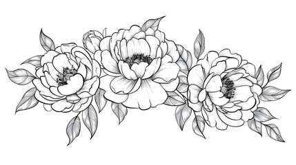 Elegant Monochrome Peony Floral Sketch for Design
