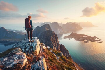 Majestic sunset overlooking ocean and mountains in norway travel and adventure at its finest