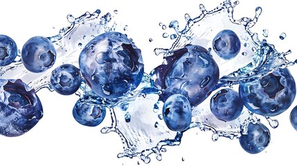 Blueberry with Ice Cube and Water Splash, Isolated on White Background : Suitable for Be Used in Blog Posts, Social Media Posts or Website Content Related to Fruits and Vegetables.