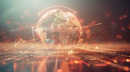 Obraz premium Glowing Digital Globe Symbolizing Global Business and Economic Growth