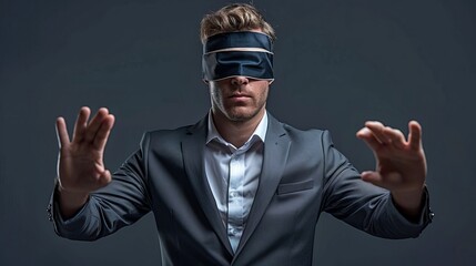 Businessman wearing virtual reality headset. Conceptual image of a professional exploring new technological experiences