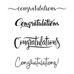 Congratulations handwritten text calligraphy lettering illustration in black color on white square background for banner, poster, card, t-shirt, etc
