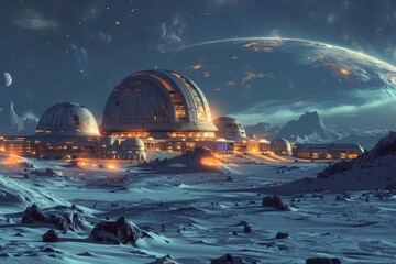 Futuristic Space Habitat on a Snowy Planet