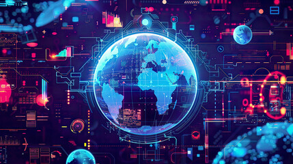 Naklejka premium A detailed vector illustration of a map of the planet casing a world map with a global social network theme