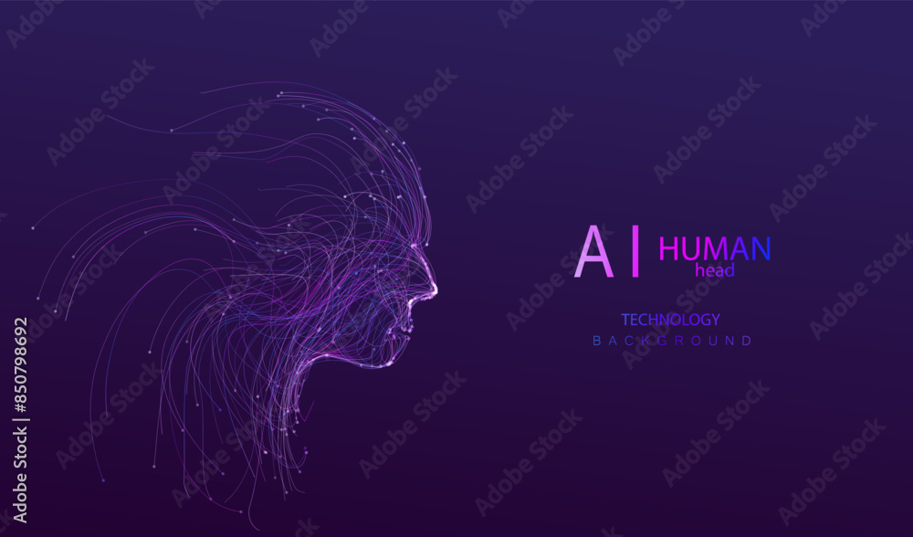 Poster human head artificial intelligence technology background made of neon lines style. intelligence face