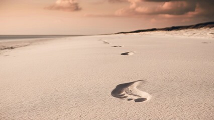 a single footprint left in the pristine white sand. 