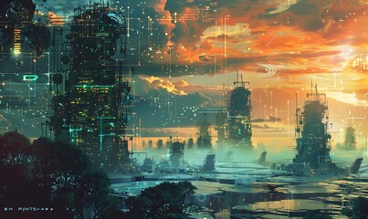 Data Mirage Surreal Technological Landscape