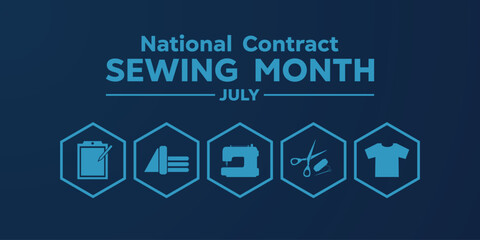 National Contract Sewing Month. Great for cards, banners, posters, social media and more. Dark blue background. 