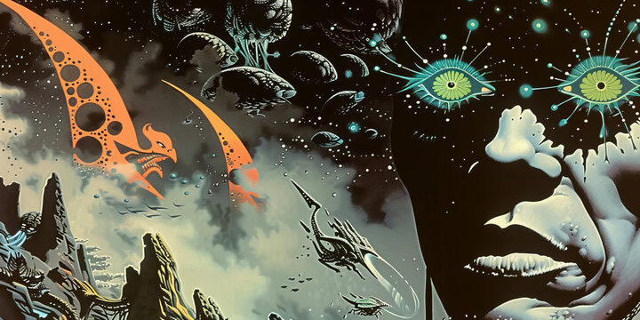 Morphing Faces in Psychedelic Misty Landscape Gen AI