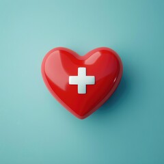 Fototapeta premium Red Heart with White Cross on Blue Background