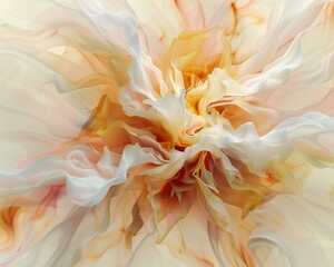 Ethereal abstract floral image with swirling white and peach petals, blending harmoniously into a soft, warm background, creating a dreamy and delicate visual effect.