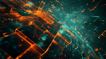 Orange and Teal glowing abstract geometric lines. PowerPoint and Business background.