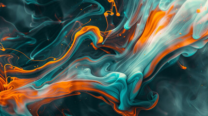 Orange and Teal liquid ink churning together, with a realistic texture