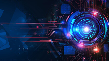 Obraz premium Abstract technology background. Artificial intelligence circuit with magenta and blue lights