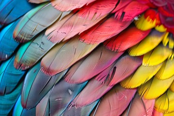 Obraz premium Vibrant closeup of multicolored parrot feathers showcasing intricate textures